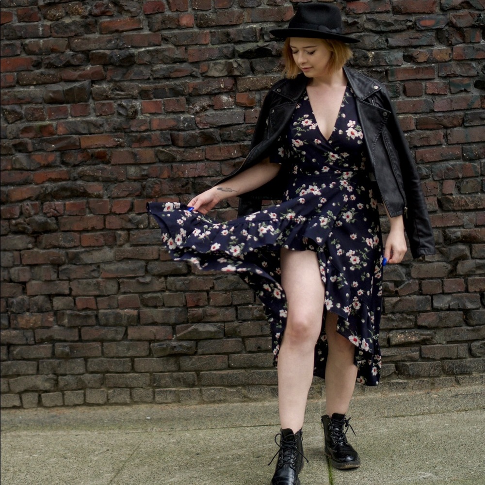 Lucy Wang X Nastygal floral wrap around dress